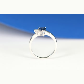 Gin & Grace 14K White Gold Real Diamond Ring (I1) with Blue Sapphire