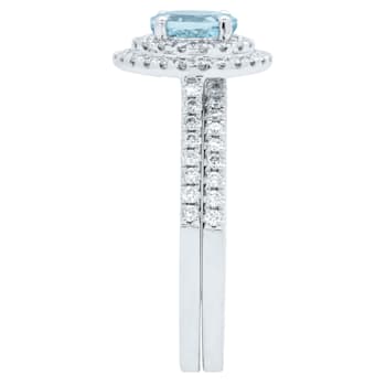Gin & Grace 14K White Gold Real Diamond Halo Style Anniversary
Engagement Ring with Aquamarine