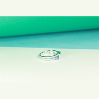 Gin and Grace 18K White Gold Natural Zambian Emerald & Tanzanite
Ring with Real Diamonds