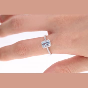 Gin & Grace 10K White Gold Aquamarine & Diamond Ring