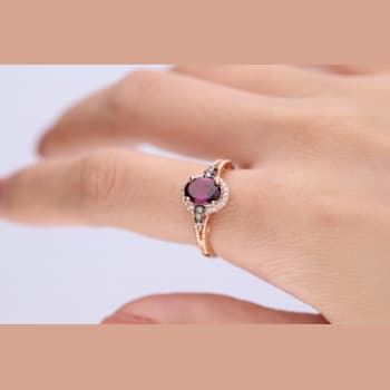 Gin & Grace 10K Rose Gold Raspberry color Natural Rhodolite Garnet
& Real Diamond (I1)