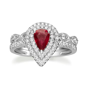 Gin & Grace 14K White Gold Natural Ruby With Real Diamond (I1) Ring