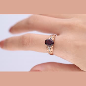 Gin & Grace 10K Rose Gold Real Diamond Ring (I1) with Raspberry
color Natural Rhodolite Garnet