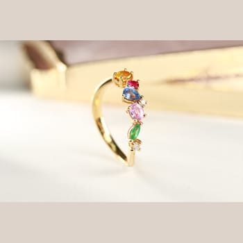 Gin & Grace 18K Yellow Gold Real Diamond Ring (I1) with Natural
Emerald & Multi Sapphire
