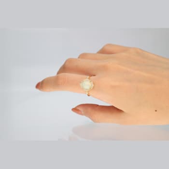 Gin & Grace 14K Yellow Gold White Natural Ethiopian Opal Wtih Real
Diamond (I1) Ring