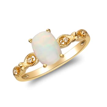 Gin & Grace 14K Yellow Gold White Natural Ethiopian Opal Diamond
(I1) Ring