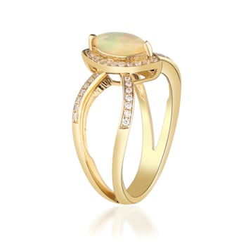Gin & Grace 10K Yellow Gold Real Diamond Ring (I1) with Natural Opal