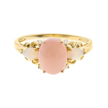 Gin & Grace 10K Yellow Gold Real Diamond Ring (I1) with Natural Pink Opal