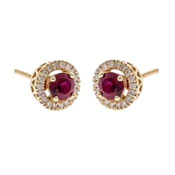 Gin & Grace 14K Yellow Gold Real Diamond(I1) Stud Earring with
Genuine Ruby