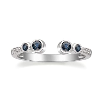 Gin & Grace 18K White Gold Real Diamond Ring (I1) with Natural Blue Sapphire