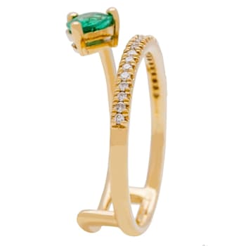Gin & Grace 18K Yellow Gold Natural Zambian Emerald Ring with Real Diamonds