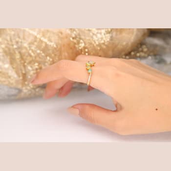 Gin & Grace 18K Yellow Gold Real Diamond Ring (I1) with Natural Opal