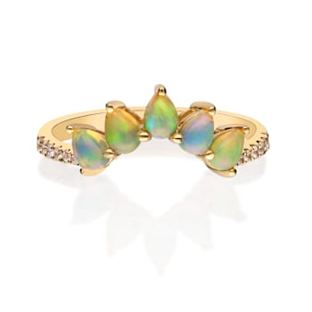 Gin & Grace 18K Yellow Gold Real Diamond Ring (I1) with Natural Opal