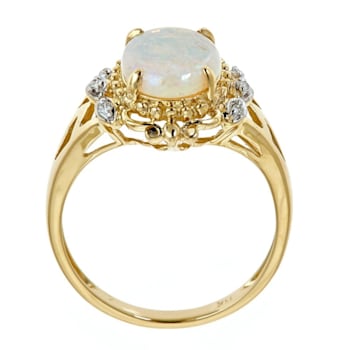 Gin & Grace 14K Yellow Gold Natural Australian Opal & Real
Diamond (I1) Ring