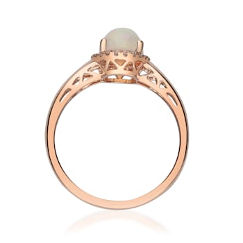 Gin & Grace 14K Rose Gold Real Diamond Ring (I1) with Natural Opal