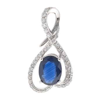 Gin and Grace 14K White Gold Blue Sapphire Pendant with Diamonds