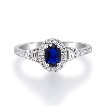 Gin and Grace 14K White Gold Natural Blue Sapphire Ring with Real Diamonds