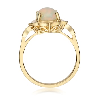 Gin & Grace 14K Yellow Gold White Natural Ethiopian Opal Wtih Real
Diamond (I1) Ring