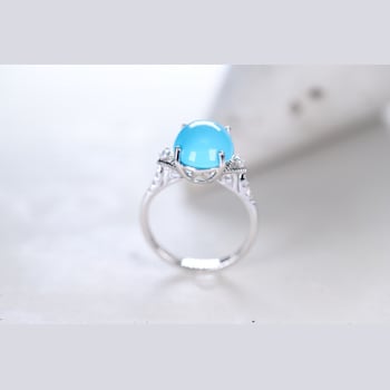 Gin and Grace 14K White Gold Natural Turquoise Ring with Real Diamonds