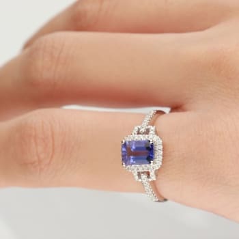 Gin & Grace 14k White Gold Tanzanite with Diamond Ring