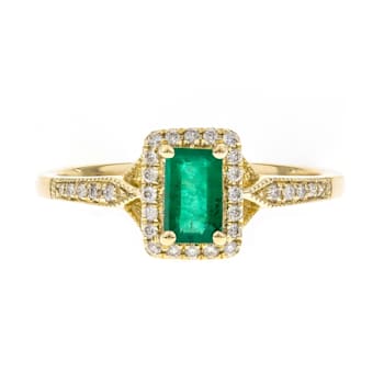 Gin and Grace 10K Yellow Gold Zambian Emerald Ring with Diamonds