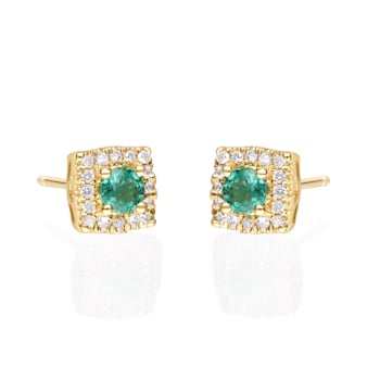 Gin and Grace 10K Yellow Gold Natural Zambian Emerald Earrings with Real Diamonds