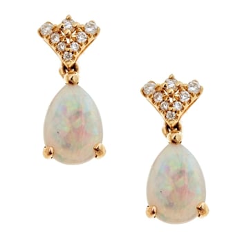 Gin & Grace 14K Yellow Gold Real Diamond(I1) Stud Earring with
Natural Drop Shape Opal