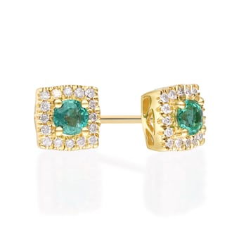 Gin and Grace 10K Yellow Gold Natural Zambian Emerald Earrings with Real Diamonds