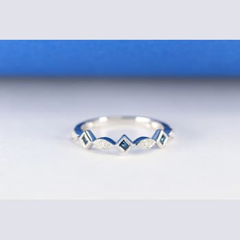 Gin & Grace 18K White Gold Real Diamond Ring (I1) with Natural Blue Sapphire