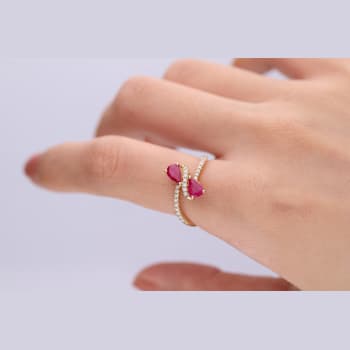 Gin & Grace 10K Yellow Gold Real Diamond Anniversary Eternity Ring
(I1) with Genuine Ruby