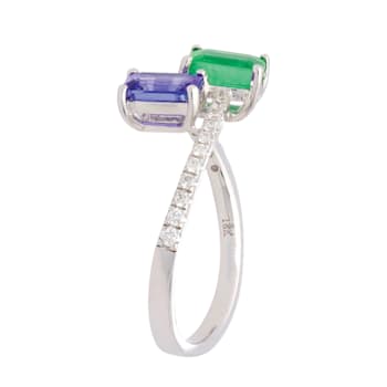 Gin and Grace 18K White Gold Zambian Emerald & Tanzanite Ring with Diamonds