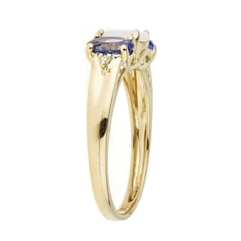 Gin & Grace 14K Yellow Gold Real Diamond Ring (I1) with Genuine
Tanzanite & Natural Opal