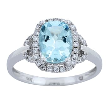 Gin & Grace 10K White Gold Aquamarine & Diamond Ring