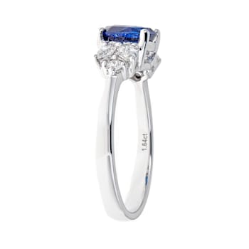 Gin & Grace 18K White Gold Diamond Ring with Blue Sapphire