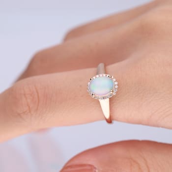 Gin & Grace 14K Rose Gold Real Diamond Ring (I1) with Natural Opal