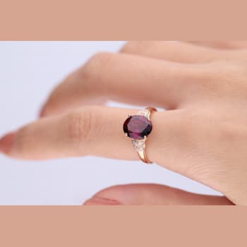 Gin & Grace 14K Rose Gold Real Diamond Ring (I1) with Raspberry
color Natural Rhodolite Garnet