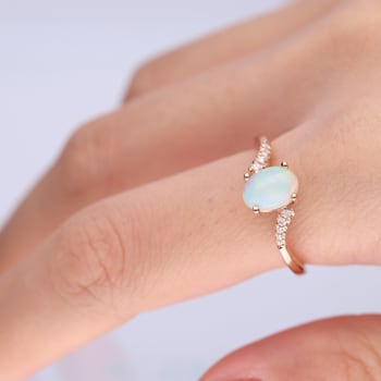 Gin & Grace 14K Rose Gold Natural Opal With Diamond (I1) Ring