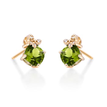 Gin & Grace 10K Yellow Gold Genuine Peridot and Real Diamond (I1) Earring