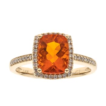 Gin and Grace 14K Yellow Gold Natural Fire Opal Ring with Real Diamonds