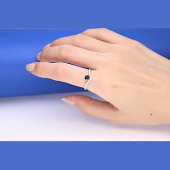 Gin & Grace 18K White Gold Real Diamond Ring (I1) with Natural Blue Sapphire