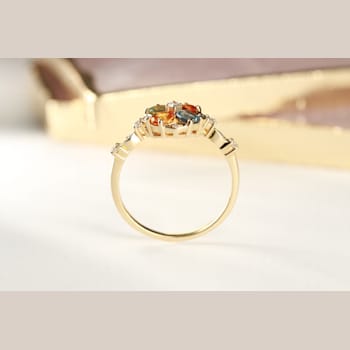 Gin & Grace 14K Yellow Gold Real Diamond Ring (I1) with Natural
Multi Sapphire