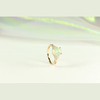 Gin & Grace 10K Yellow Gold Natural Ethiopian Opal With Real Diamond
(I1) Statement Ring
