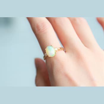 Gin & Grace 10K Yellow Gold Natural Ethiopian Opal & Real
Diamond (I1) Statement Ring