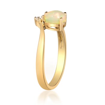 Gin & Grace 10K Yellow Gold Real Diamond Anniversary Ring (I1) with
Natural Ethiopian Opal