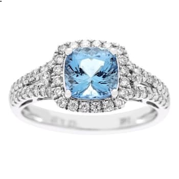 Gin & Grace 14K White Gold Aquamarine Ring with Diamond