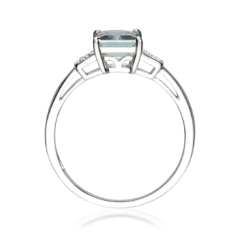 Gin & Grace 10K White Gold Blue Aquamarine Ring with Diamond