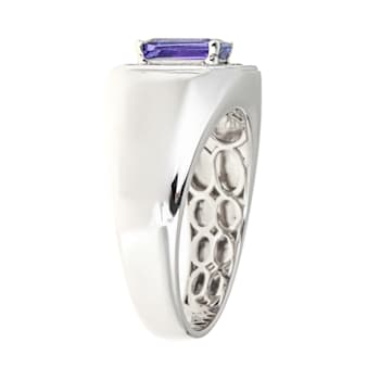 Gin & Grace 10K White Gold Real Diamond Ring (I1) with Genuine Tanzanite
