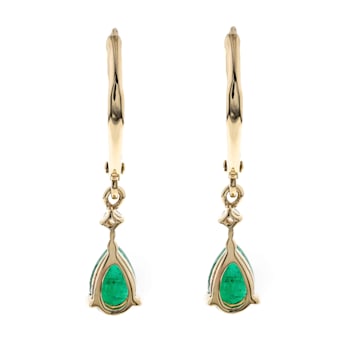 Gin and Grace14K Yellow Gold Natural Zambian Emerald Earrings with Real Diamonds