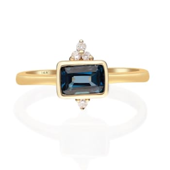 Gin & Grace 14K Yellow Gold Real Diamond Ring (I1) with Genuine
London Blue Topaz