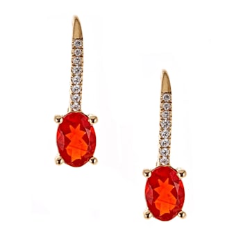 Gin & Grace 14K Yellow Gold Real Diamond(I1) Drop Style Earring with
Natural Fire Opal